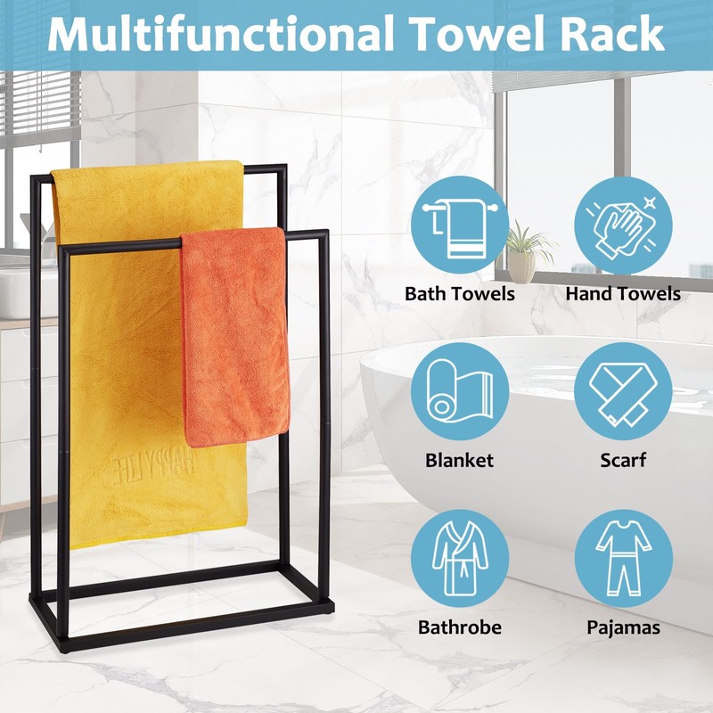 Free Standing Towel Rack, 2 Tier Towel Racks for Bathroom