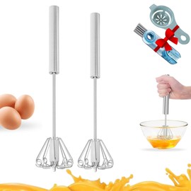 2 pcs Egg Whisk,2025 Upgraded Stainless Steel Semi Automatic Whisk,Hand Wisk Egg Beater Easy to Use for Making Cream, Blending, Whisking, Beating & Stirring 14, 12 inch