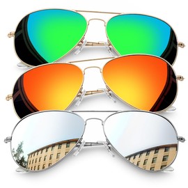 Joopin 3 Pack Polarized Military Sunglasses for Women Men UV Protection, Green Aviation Sun Glasses, Mirrored Red Sunnies, Vintage Silver Shades