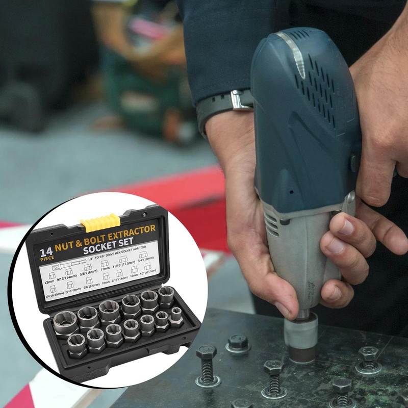 15-Piece Nut Remover Set, Screw Extractor Set, Left Extractor Set,