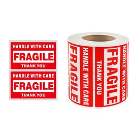 Fragile Stickers, 1 Roll 500 Handle with Care Red Fragile Warning Label Sticker, Thank You Warning Label Fragile Packaging Label for Parcels and Boxes (76 * 51mm)