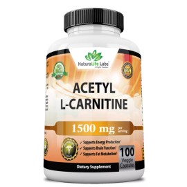NaturaLife Labs Acetyl L-Carnitine 1,500 mg High Potency Supports Natural Energy 100 veggie caps