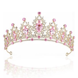 GLITZJOY Crowns and Tiaras for Women, Pink Queen of Hearts Costume Women Gothic Hair Accessories Vintage Rhinestone Tiara for Girls Queen Crown Wedding Bridal Headpiece for Halloween Birthday Wedding