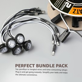 MADCATZ MADCATZ 20 Pcs 3/4" Mini Round Clear Lens Amber Side Marker Lights 3LED with Bullet Connector Plug + 2 Prong Wire Harness Roll, 20 Female Plugs - 6.5 inch Lead for Truck Trailer Pickup 12V DC