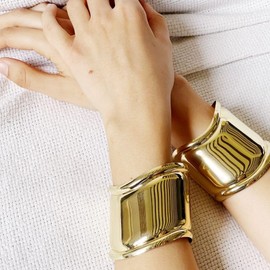 Bangle Type Bone Cuff Gold-Plated Wide Golden Bracelet Bangle for Men and Women with Open Arm Gold-Plated Geometric Rigid Bracelet for Women Cuff Bracelet Summer Bracelet for, Metal
