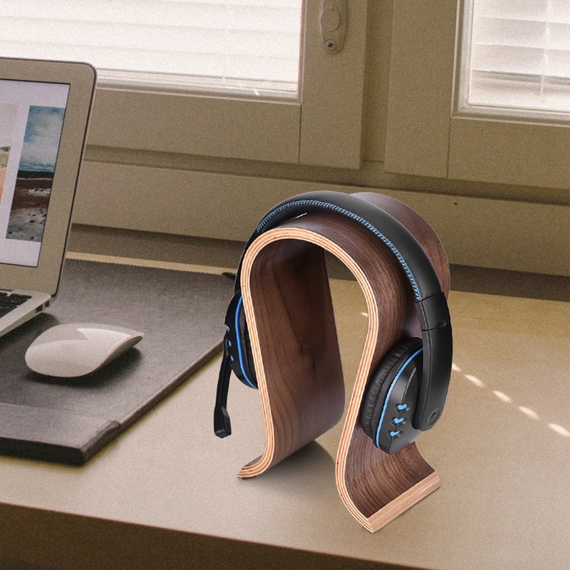 U Shape Wood Headphones Stand Holder Hanger Wooden Headset Desk