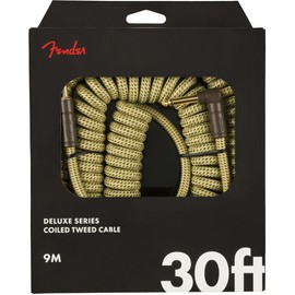 Fender Deluxe Series Coiled Instrument Cable, Straight/Angle, Tweed, 30ft