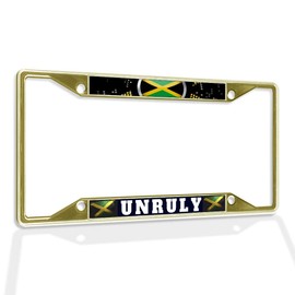 Fastasticdeals Metal Insert License Plate Frame Unruly Jamaican Jamaica A Weatherproof Car Accessories Gold 4 Holes Solid Insert