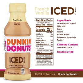 Dunkin' Donuts French Vanilla Iced Coffee Drink, 13.7 oz Bottle, 12/Carton FSH