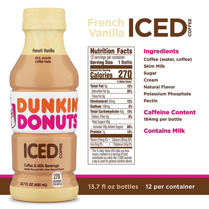 Dunkin' Donuts French Vanilla Iced Coffee Drink, 13.7 oz Bottle,