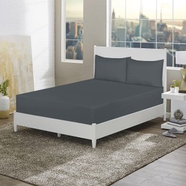 EV Dekor®MF123 Fitted Sheet Double, Charcoal - Deep Pocket Bedsheet 12inch (30 cm) - Soft Brushed Microfibre Fabric - Shrinkage and Fade Resistant - Bottom Sheet - Double Bed Bedsheet Fitted