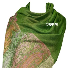 GFM Mosaic Flower Design Pashmina Style Scarf (FRL1), .S11-Lhr-Green