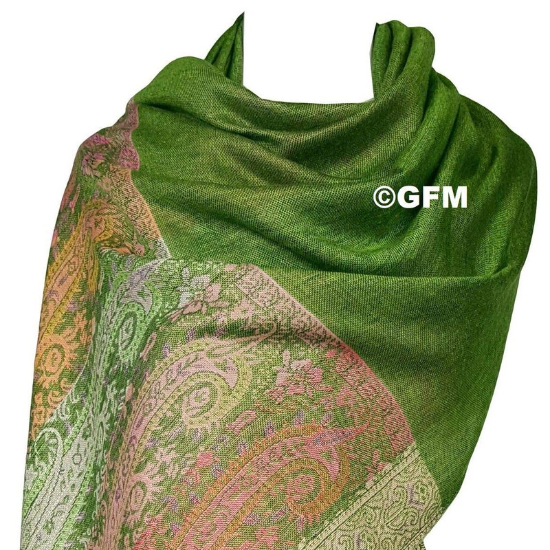 GFM Mosaic Flower Design Pashmina Style Scarf (FRL1), .S11-Lhr-Green