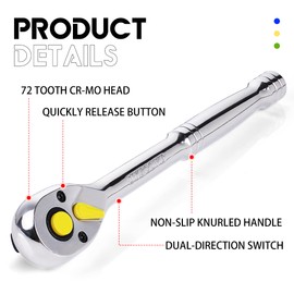 UYECOVE Ratchet Set 3PCs-1/4 Drive Ratchet, 3/8" Drive Ratchet, 1/2" Drive Ratchet, Socket Wrench Set, Colorful Ratchet Wrench Set 72-Tooth Reversible with IXPE Storage Tray