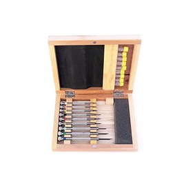 Vintage Time Watches | Watchmakers Screwdriver Set in Wooden Box Stainless Steel to Repair Watches | 9 Sizes | Spare Blades Included