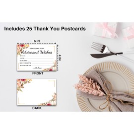 Advice and Wishes Cards, Burgundy Blush Floral Bridal Shower Advice & Wishes for the Mr & Mrs, Fall Thanksgiving Pumpkin Wedding Reception/Engagement Party Supplies Decorations - 07(25 Pack)