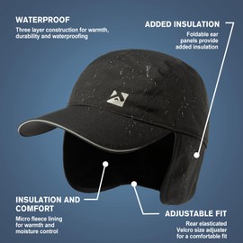 TOP-EX Oversize XL XXL Men's Waterproof Winter Baseball Cap with Fleece Ear Flaps and Trapper Hat for Cold Weather Large Heads, 94613_Black