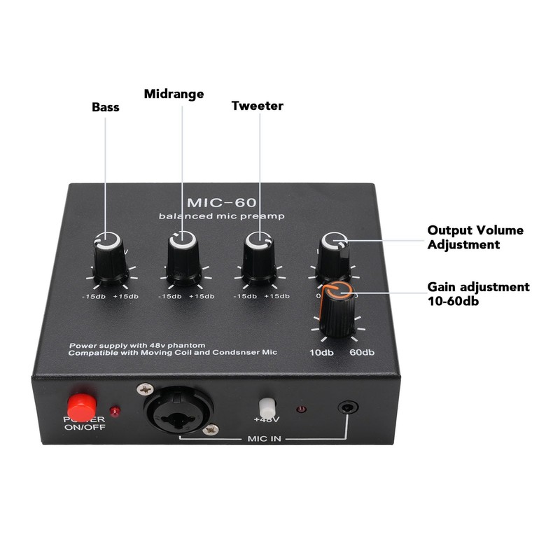 Mic Preamp Microphone Booster, Home Audio Power Amplifier with 3