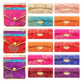 Estuche de 24 piezas de tela satinada sedosa para pintalabios, caja de lápiz labial con espejo de joyería, monedero de seda, bolsa de regalo bordada