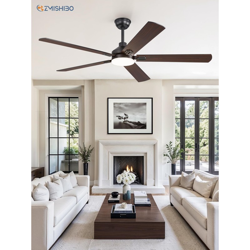 ZMISHIBO 60" Ceiling Fans with Lights, Black Modern Ceiling Fan