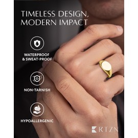 RTZN® Signet Rings for Men — Premium Mens Stainless Steel Rings — 100% Waterproof & Non Tarnish Plain Statement Mens Signet Ring Gold/Silver Pinky Ring for Men (SIZE: 6-12), 6, Stainless Steel, No