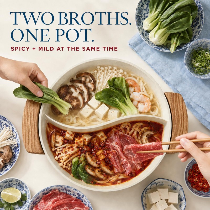 6L Electric Hot Pot with Divider, 1300W, Easy-Clean Surface, White