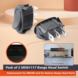 Mhrxusd 2 Pack SR561117 Range Hood Rocker Switch 3 Pin Replacement for Broan for Nutone Range Hood Part Replace R561117 1173058 R56117, Black