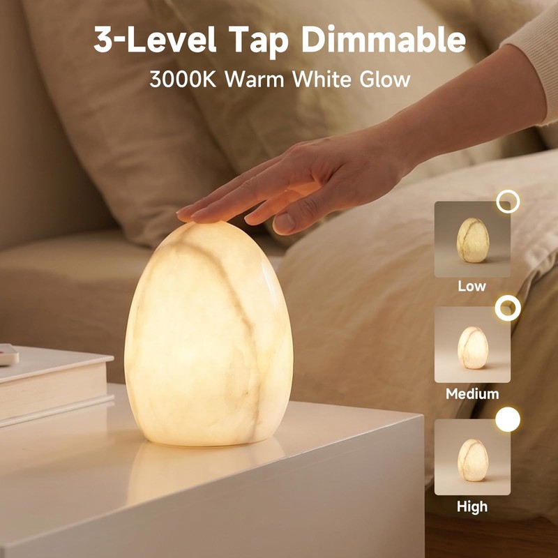 AUGE LIGHT Marble Touch Lamp, Cordless Rechargeable LED Night Light,