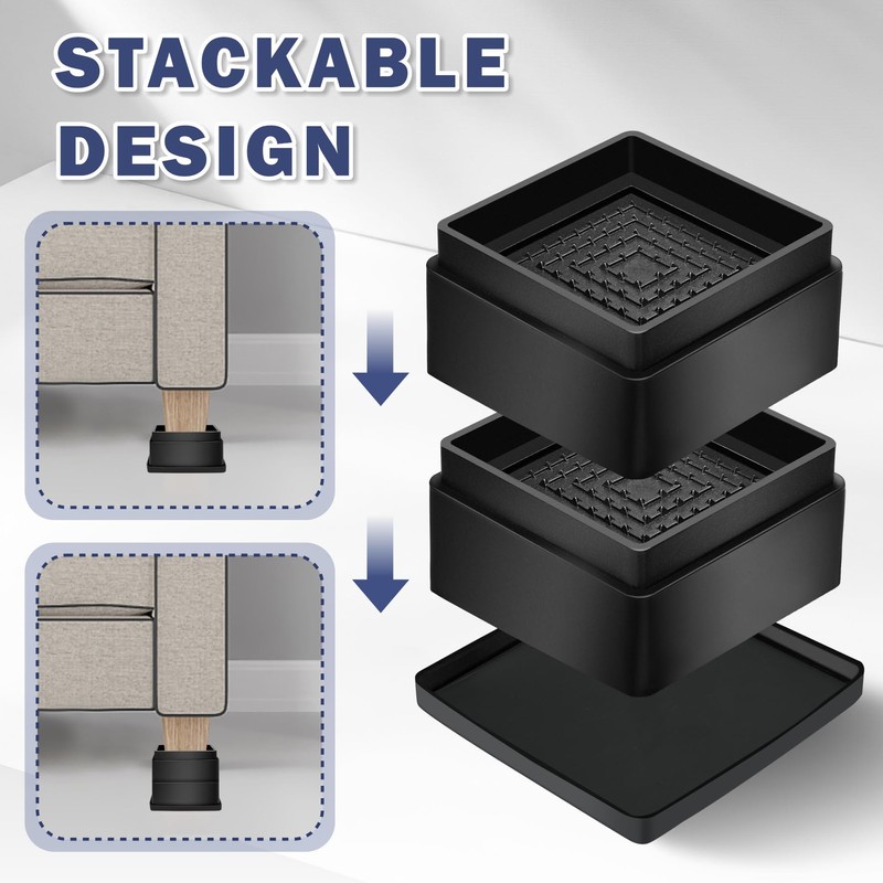 MixDora Bed Risers 1 Inch Square Stackable Furniture Risers Anti-Slip