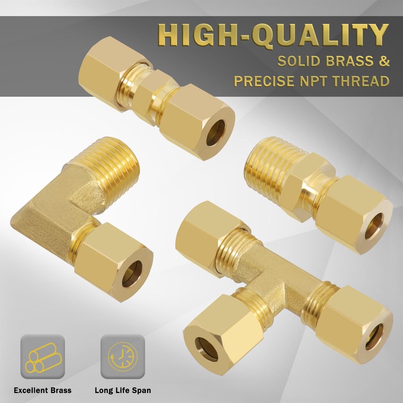 TRUSTKITS 1/4"OD x 1/4"OD Brass Compression Tube Fittings, 1/4" Compression