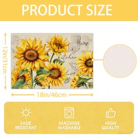 Sunflower Placemats Set of 6, Spring Summer Sunshine Table Mats 12x18 Inch, Farmhouse Washable Table Decor for Kitchen Dining Indoor Outdoor Party Holiday