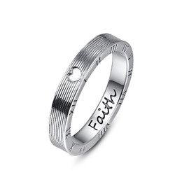 KINGWHYTE Faith Ring 925 Sterling Silver Faith Over Fear Ring Roman Numeral Ring Engraved Faith Heart Inspirational Jewelry Christian Gifts for Women Men Couples Size 8
