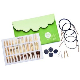 KNITPRO Interchangeable Needle Tips Set Bamboo Deluxe Set, Wood and Gold