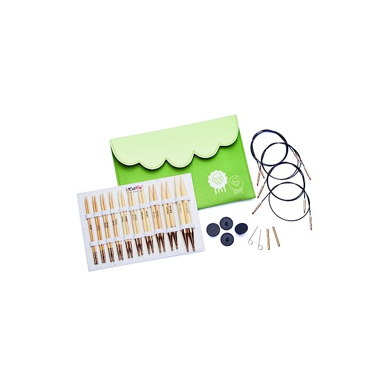 KNITPRO Interchangeable Needle Tips Set Bamboo Deluxe Set, Wood and