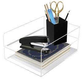 Crehatos Letter Tray Paper Organizer, Stackable Paper Tray Clear Desk Organizer Desk Accessories Tray for Office Home School Supplies, 2 Pack Vertical