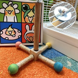 Bird Exercise Wheel Perch Toy, Interactive Spinning Parakeet Toys, Wooden Cage Accessories for Cockatiel (Nature)