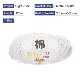 Rebower Cotton Yarn,100% Cotton Soft Knitting Yarn [for Hand DIY Bag Cushion Crocheting Knitting Project Home Decor] -4 Packages of 200g/7.05oz(Per Skein 50g/137yards)/White/Red