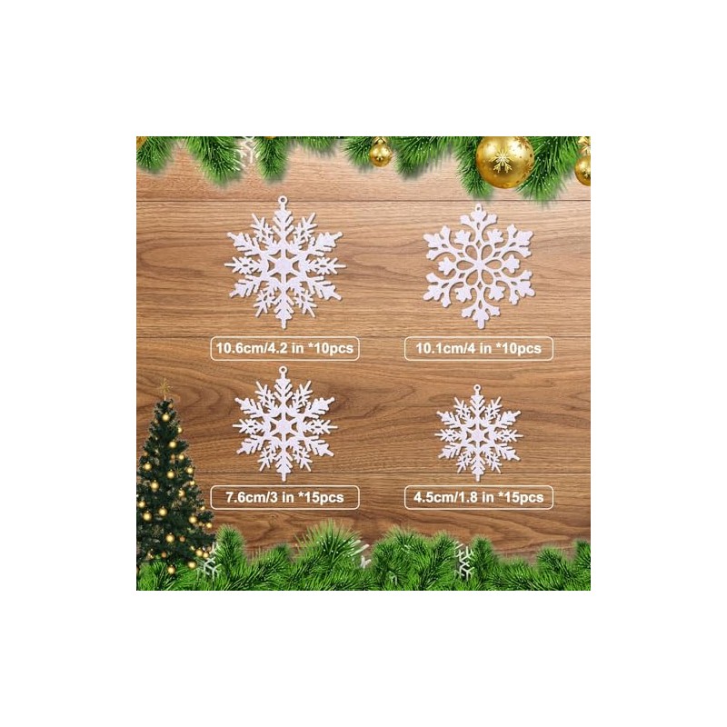 50 Adornos de Copos de Nieve Blancos de Navidad de