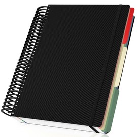 Yarotm Spiral Notebook A4-90g/m² Squared 5mm Grid Notebook - Black Wirebound A4 Notepad 23.5x29.8cm - Squared Paper Notebook A4-120 Sheets/240 Pages Journal Notebook with Dividers