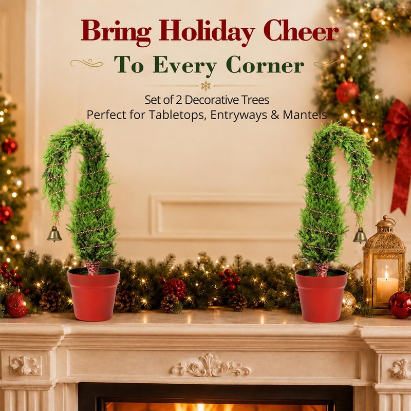2 Set Lime Green Whimsical Bendable Christmas Tree, Curved Christmas
