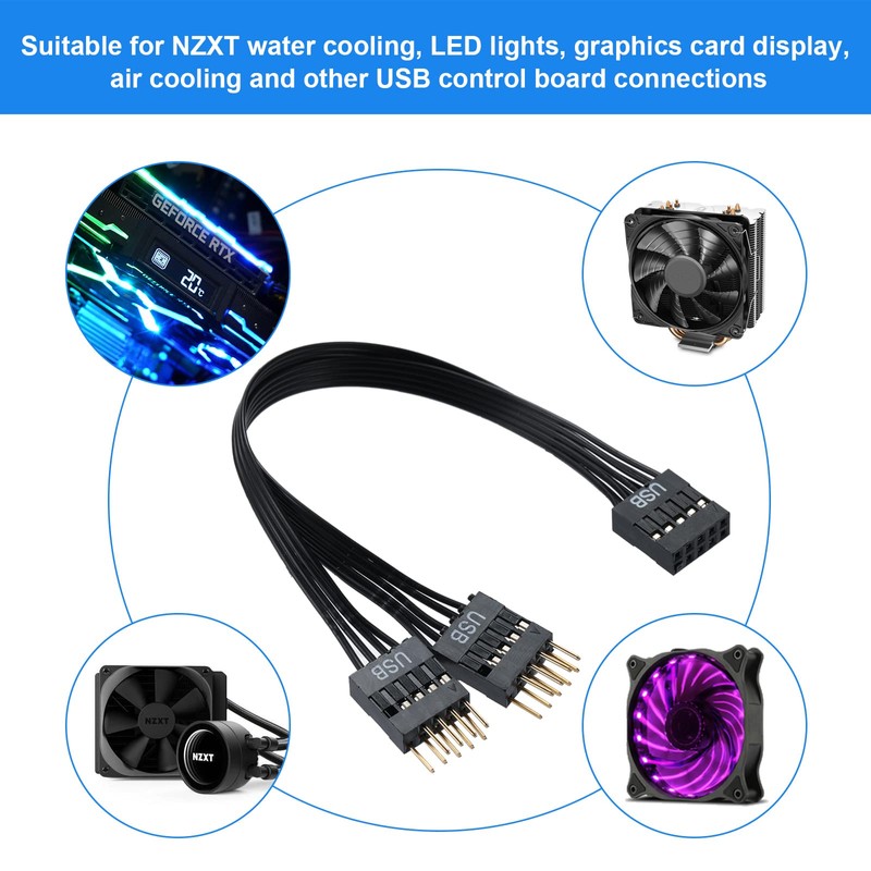 MZHOU Dual USB 2.0 Header Splitter - 9-Pin Motherboard Male