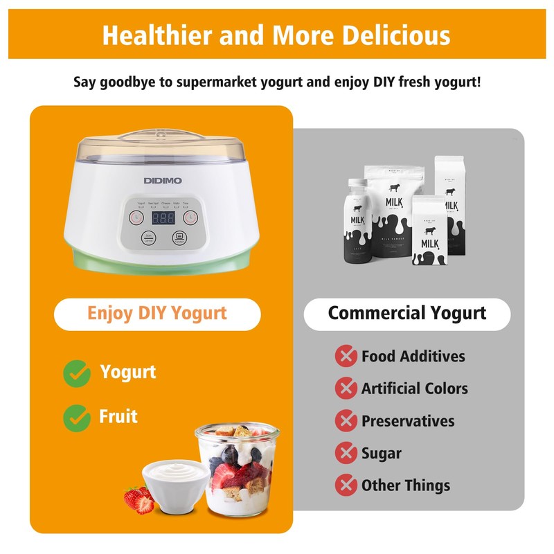 Yogurt Maker, Greek Yogurt Maker with Timer Control and Strainer,