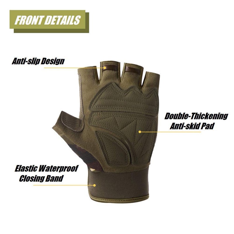HYCOPROT Fingerless Gloves, Knuckle Protective Breathable Lightweight Outdoor Gloves for