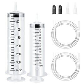 OFFCUP Syringe with Hose, 2 Pieces Plastic Syringe 150 ml + 350 ml Dosing Syringe Plastic Syringes Reusable Plastic Syringe, Liquid Syringe for Animal Feeding, Industrial and Garden