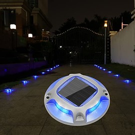 VOLISUN Solar Driveway Lights Dock Marine Lights 8-Pack,2 Colors in 1,Outdoor LED Deck Lights,Solar Powered Waterproof Driveway Marker Lights for Warning Step Wireless Sidewalk Pathway (White/Blue)