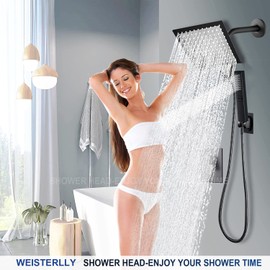 Shower Head, Rain Shower Head with Handheld ,High Pressure 8'' Rainfall Stainless Steel Shower Head / 2 Settings Handheld Shower Combo with Shower Holder and 78'' Explosion-Proof Hose (Black)