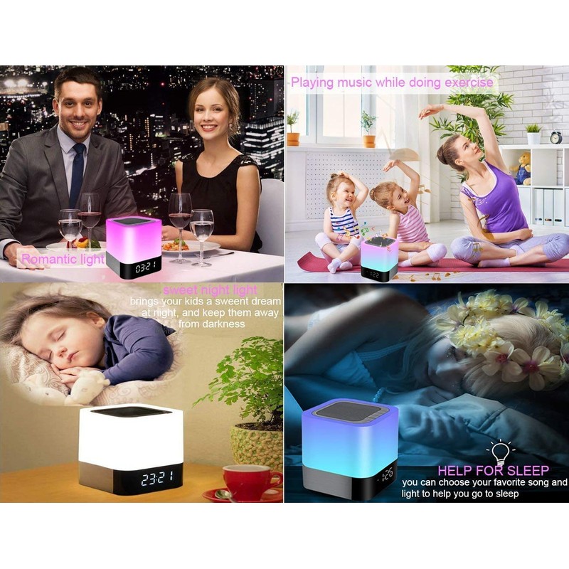 Gallstep Night Lights Bluetooth Speaker, Alarm Clock Bluetooth Speakers Touch