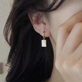Enautoabs Mother of Pearl Earrings Mother of Pearl Shell Rectangle Earrings Pearl Rectangle Hoop Earrings Small Square Drop Hoop Earrings Jewellery for Women, Zinc, No Gemstone