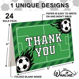 Whaline 24 Packs Soccer Thank You Cards Sports Ball Greeting Cards Green Blank Note Cards with Envelopes and Stickers for Birthday Holiday Baby Shower, 4 x 6 Inch