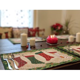 Tache Home Fashion Green Hang My Stockings by The Fireplace Christmas Holiday Festive Woven Decorative Tapestry Placemats, 13x19